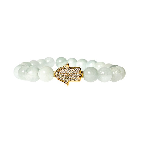 HAMSA ON AQUAMARINE ELASTIC BRACELET