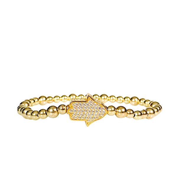 HAMSA ON GOLD FILLED BEADS ELASTIC BRACELET