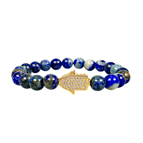 HAMSA ON LAPIS LAZULI ELASTIC BRACELET