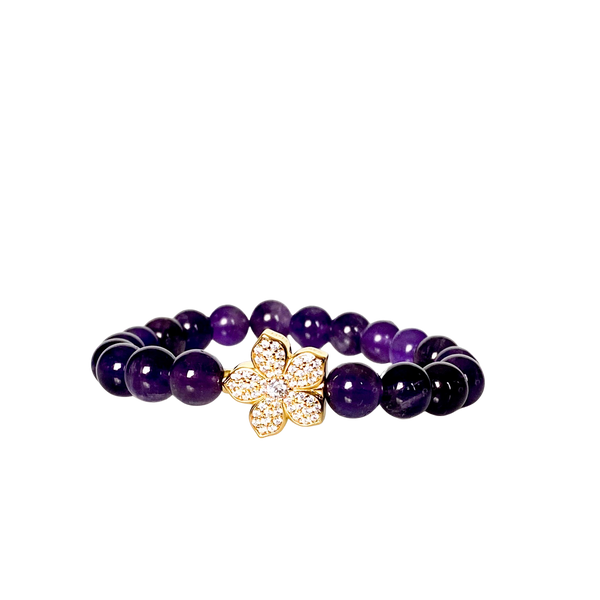 HISBISCUS ON AMETHYST ELASTIC BRACELET