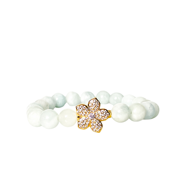 HIBISCUS ON AQUAMARINE ELASTIC BRACELET