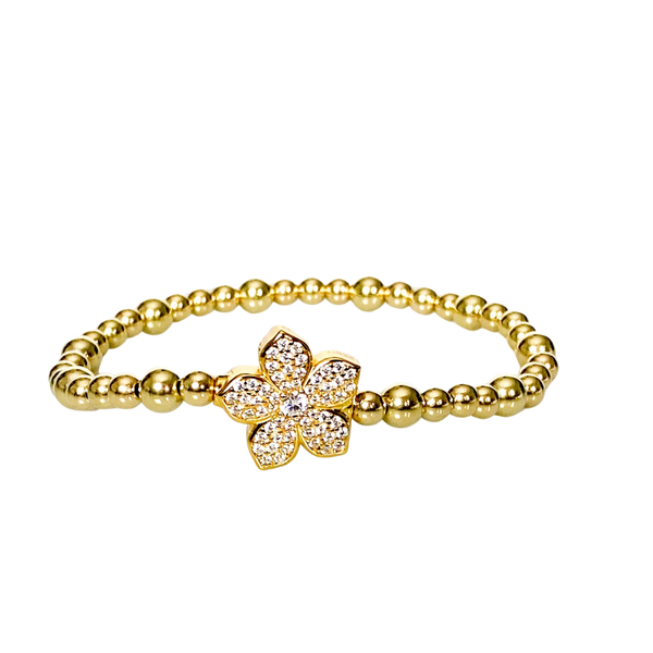 HIBISCUS ON GOLD FILLED BEADS ELASTIC BRACELET