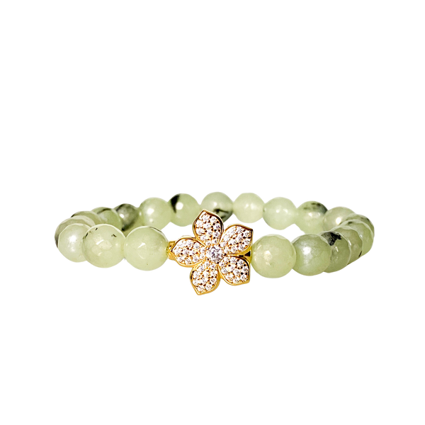 HIBISCUS ON PREHNITE ELASTIC BRACELET