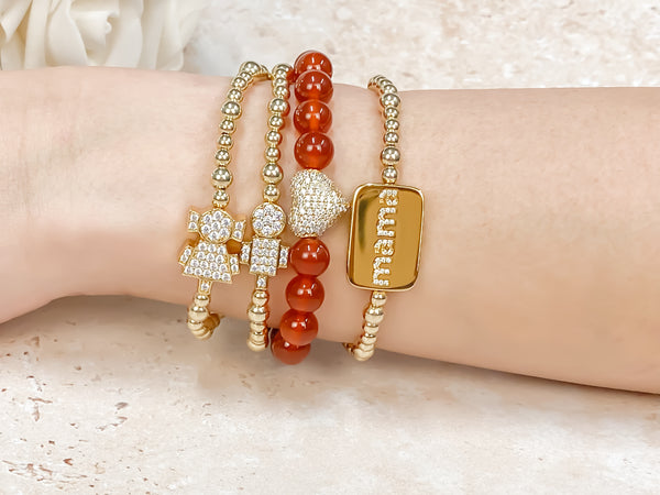BIG HEART ON CARNELIAN ELASTIC BRACELET