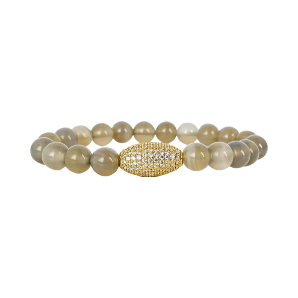 BARREL ON GRAY AGATE ELASTIC BRACELET
