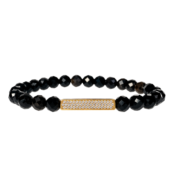 MINI CRYSTAL BAR ON BLACK ONYX BRACELET