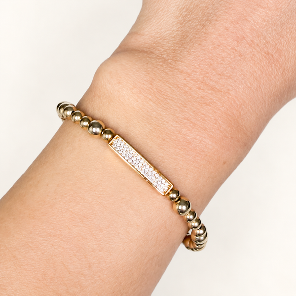 MINI CRYSTAL BAR ON GOLD FILLED BEAD BRACELET