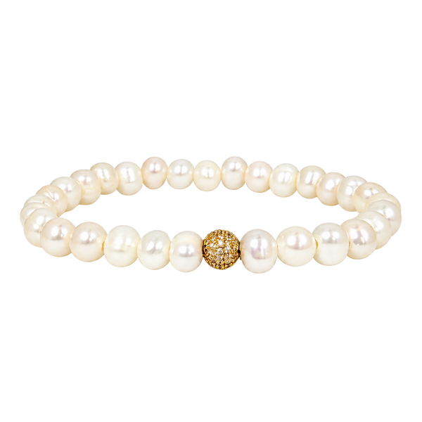 MINI CRYSTAL BALL ON WHITE PEARL BRACELET