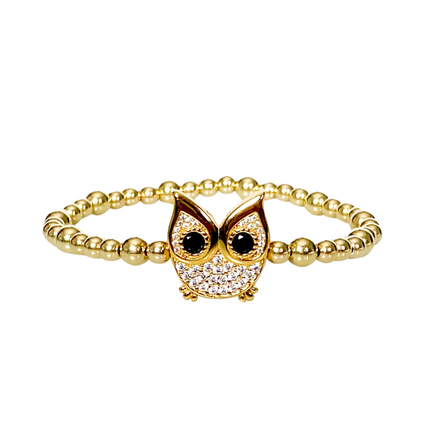 OWL ON GOLD FILLED BEADS ELASTIC BRACELET