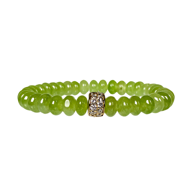 RONDELLE ON GREEN TEA JADE ELASTIC BRACELET