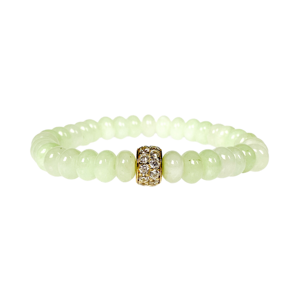 RONDELLE ON PALE LIME JADE ELASTIC BRACELET