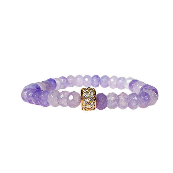 RONDELLE ON PURPLE ROSE JADE ELASTIC BRACELET