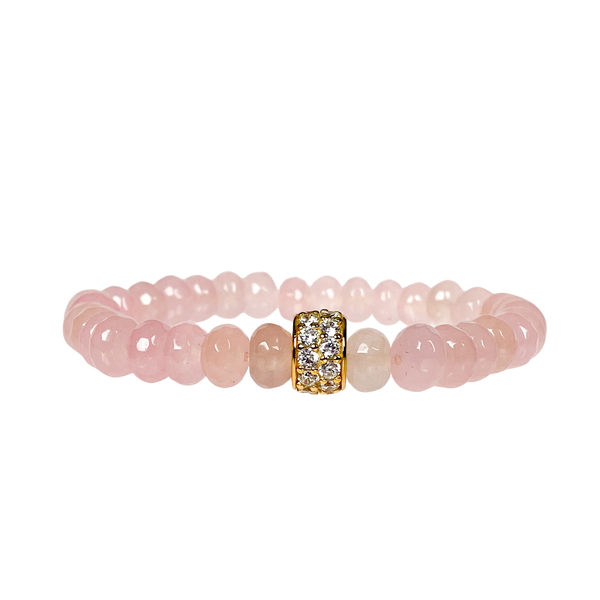 RONDELLE ON ROSE JADE ELASTIC BRACELET