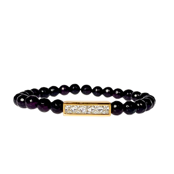 MINI PRINCESS BAR ON AUBERGINE JADE ELASTIC BRACELET