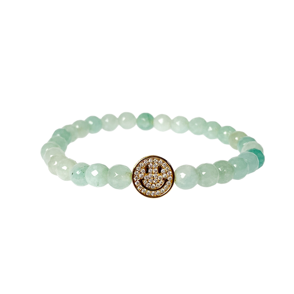 SMILEY FACE ON BEACH GLASS JADE ELASTIC BRACELET