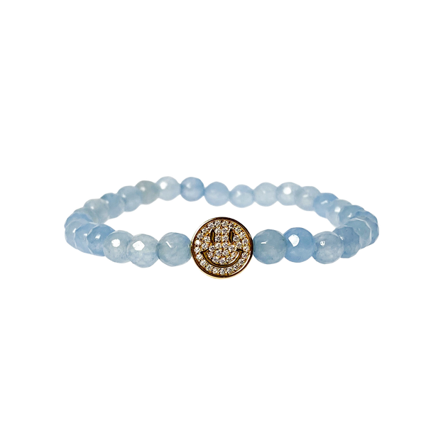 SMILEY FACE ON COOL WATER JADE ELASTIC BRACELET