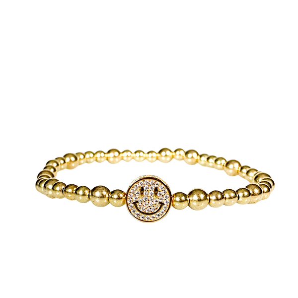 SMILEY FACE ON GOLD FILLED BEADS ELASTIC BRACELET