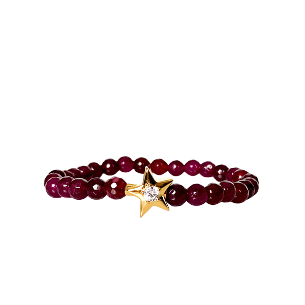STAR ON POMEGRANATE JADE ELASTIC BRACELET