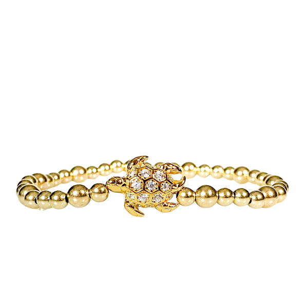 TURTLE ON GOLD FILLED BEADS ELASTIC BRACELET