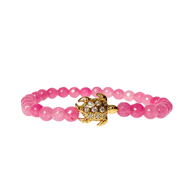 TURTLE ON PINK LEMONADE JADE ELASTIC BRACELET