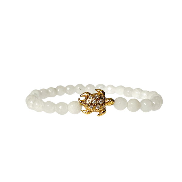 TURTLE ON WHITE JADE ELASTIC BRACELET