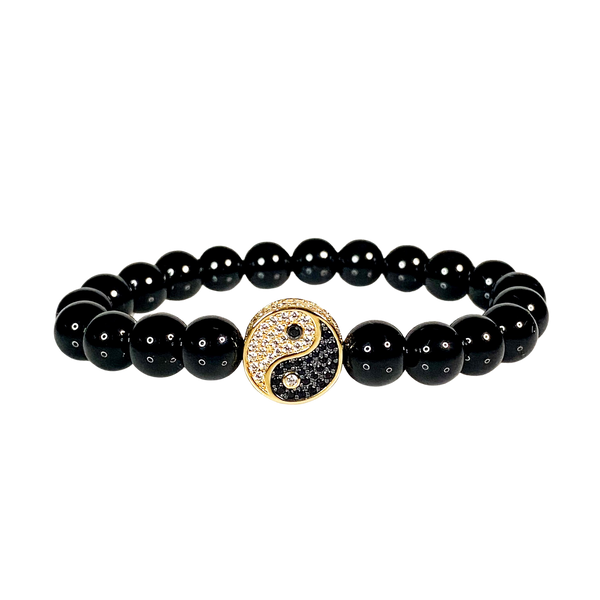 YINYANG ON BLACK AGATE ELASTIC BRACELET