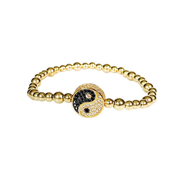YINYANG ON GOLD FILLED BEADS ELASTIC BRACELET