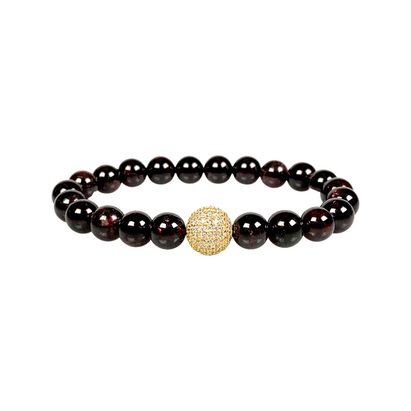 CRYSTAL BALL ON GARNET JADE ELASTIC BRACELET