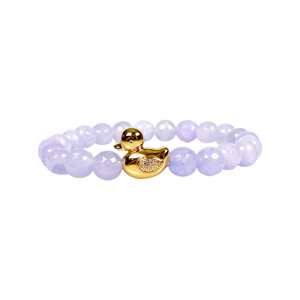 DUCK ON PURPLE ROSE JADE ELASTIC BRACELET