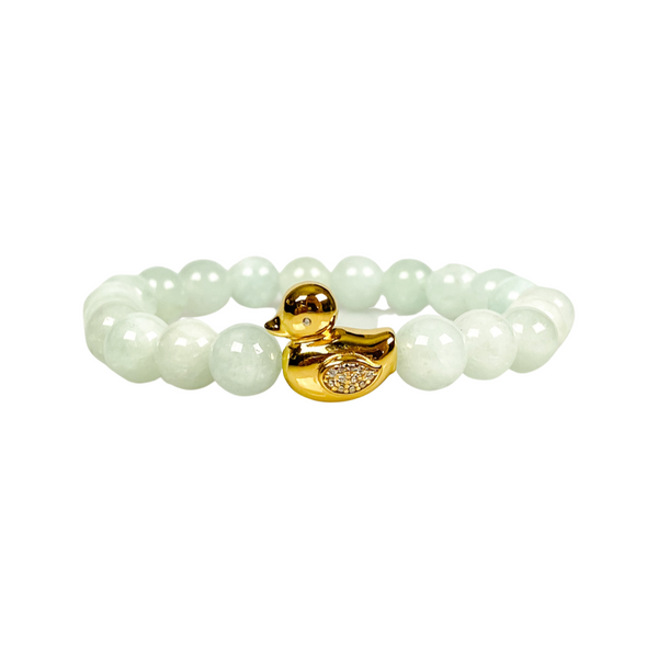 DUCK ON BEACH GLASS JADE ELASTIC BRACELET