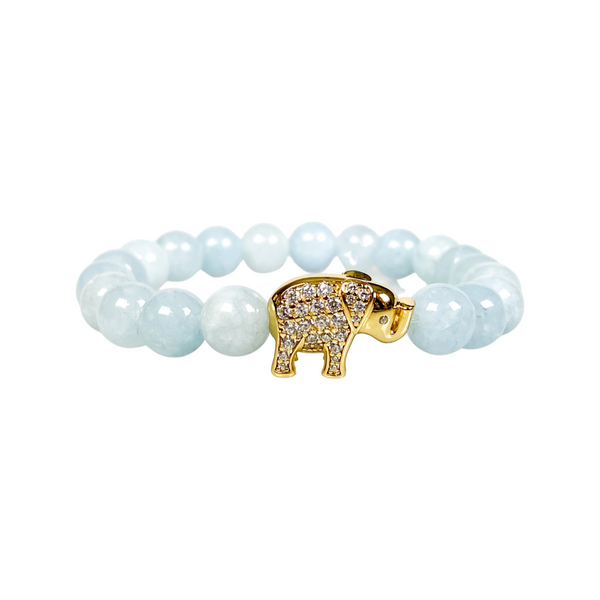 ELEPHANT ON AQUAMARINE ELASTIC BRACELET