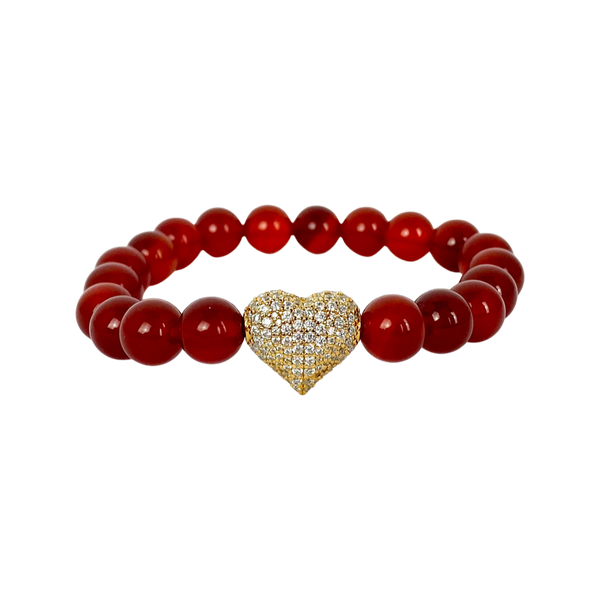 BIG HEART ON CARNELIAN ELASTIC BRACELET